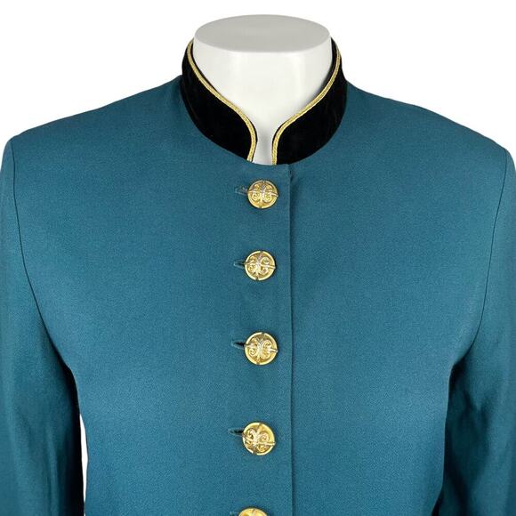 JOSEPH RIBKOFF Vintage Jacket 8 PETITE Teal Velvet Trim - Picture 3 of 7